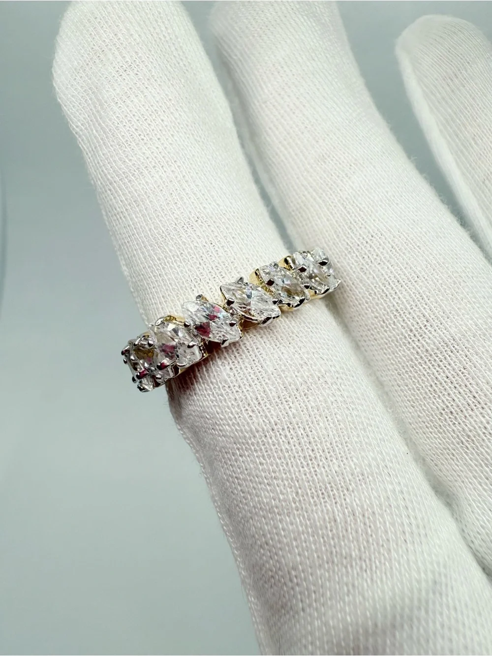 14k Gold over Sterling Silver CZ Marquise Band Ring!